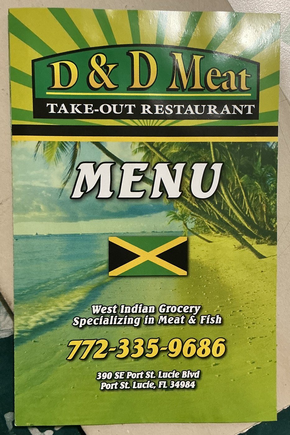 Front cover of the D&D Meat printed menu