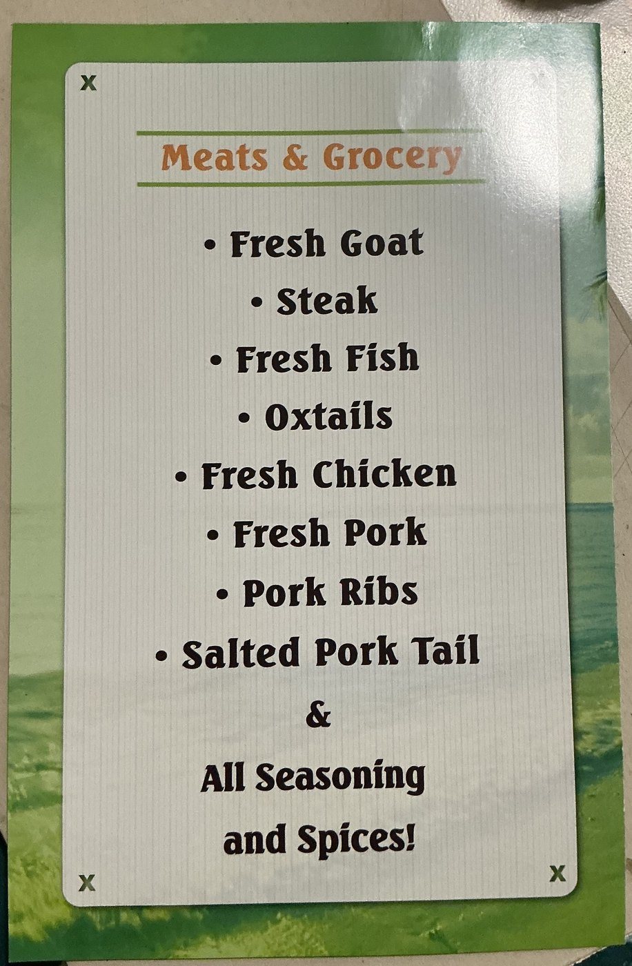 Meats and grocery page of the D&D Meat printed menu