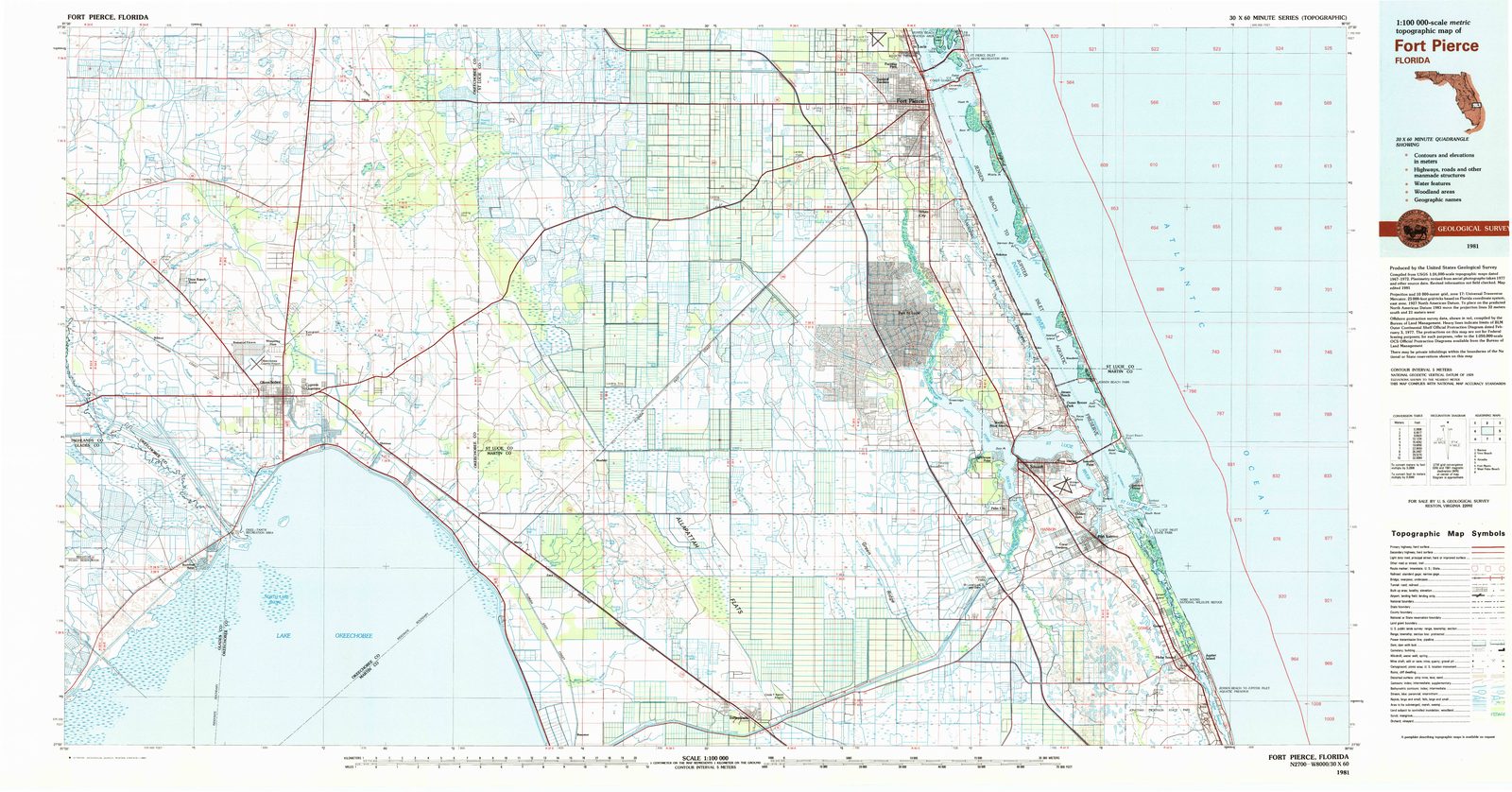 A 1981 U.S. Geological Survey map of Port St. Lucie and Fort Pierce.