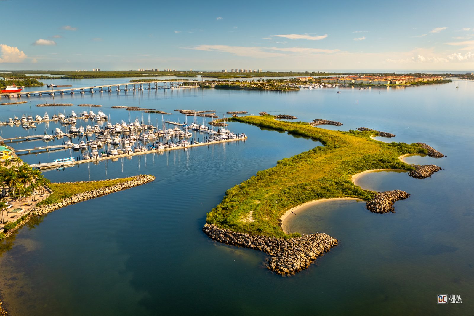 Aerial view of the Fort Pierce marina and Indian River Lagoon.