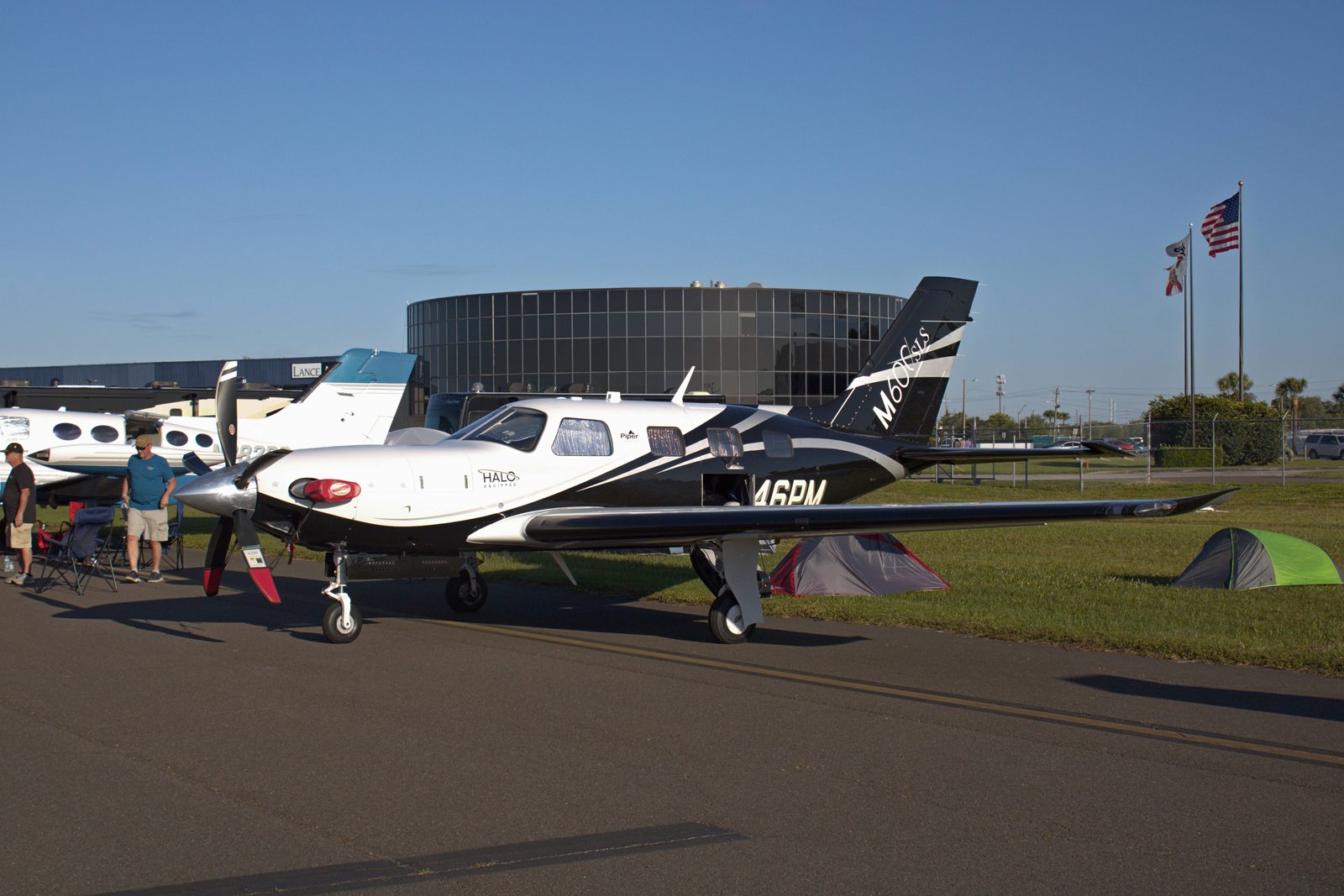 A Piper M600 single-engine turboprop on display at an airshow.